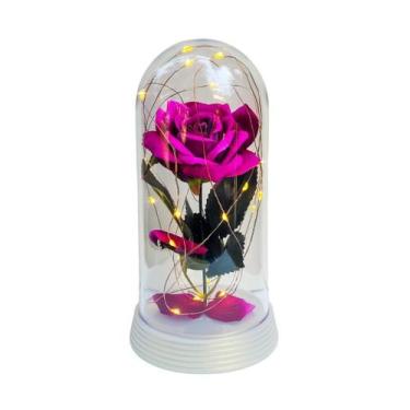 Imagem de Luminária A Rosa Encantada Roxo 20 Cm Base Pérola Quente - Amor Lindo