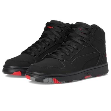 Imagem de PUMA Tênis infantil unissex Rebound Layup Mid Shoes (criança grande), Preto/para todos os tempos, vermelho/cinza escuro, 18