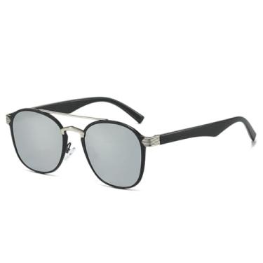 Imagem de HCHES Óculos de sol de luxo femininos com ponte dupla, retrô, masculino, gradiente, espelhado, uv400 (espelho preto e prateado)