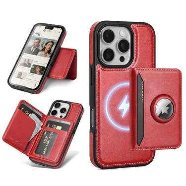 Imagem de Antsturdy Compatível com MagSafe 2 em 1 Capa magnética destacável para iPhone 16 Pro Max com suporte AirTag, masculina e feminina, couro sintético com bloqueio de RFID, compartimentos para cartão de