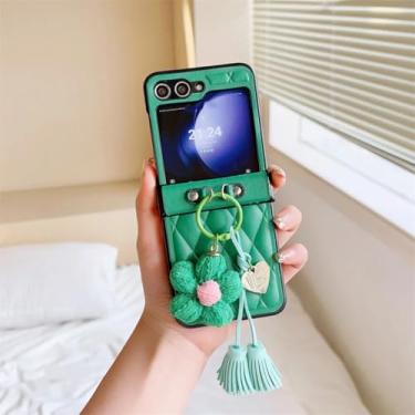 Imagem de Capa de couro com anel de flor para Galaxy Z Flip5, proteção à prova de choque (para Galaxy Z Flip5/verde)