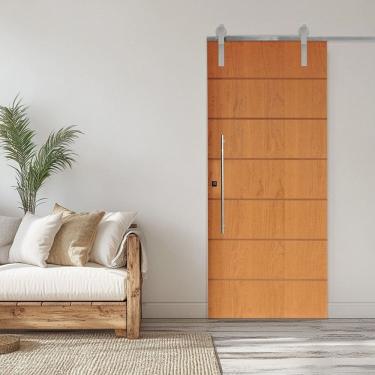 Imagem de Porta Correr 2 Trilhos Soft Aparente Puxador Tubo 60cm 72x210cm Direito Belíssima Rodam