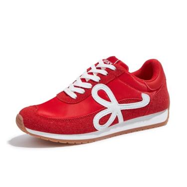 Imagem de LUCKY STEP Tênis feminino clássico retrô chique casual sola chiclete lazer caminhada skate sapatos, Vermelho, 35
