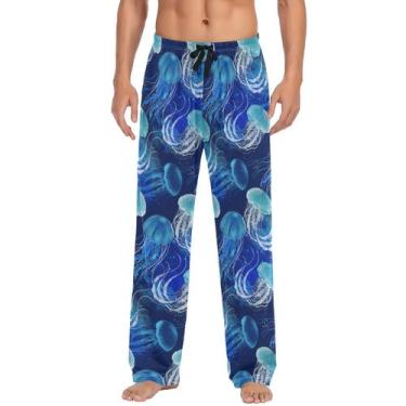 Imagem de Calça de pijama Ollabaky Blue Jellyfish para homens com bolsos