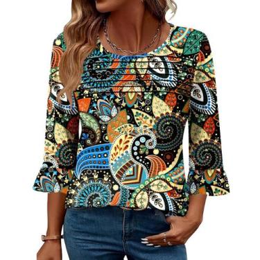 Imagem de Blingfit, blusas femininas de manga 3/4, elegantes, de verão, GG