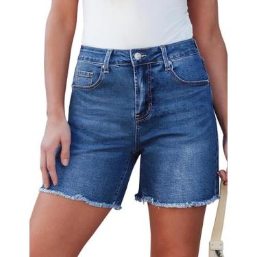 Imagem de Shorts luvamia Jean para mulheres, jeans de cintura alta, azul, tamanh