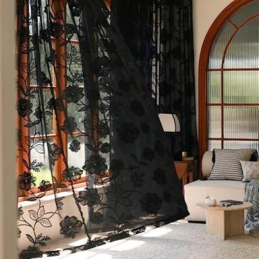 Imagem de Cortinas de janela Treatmentex Black Lace 160x160cm Rose Floral