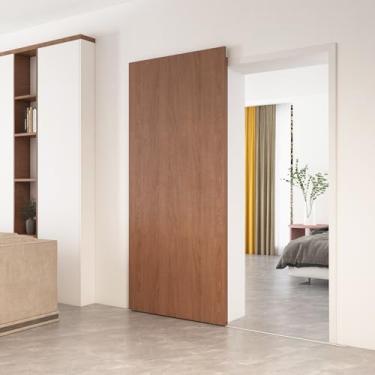 Imagem de DIYHD Kit de ferragens de porta deslizante oculta de 96,5 cm com trilho macio para fechamento e piso, sistema de montagem de parede de trilho oculto leve para abertura de largura de até 76 cm, sem