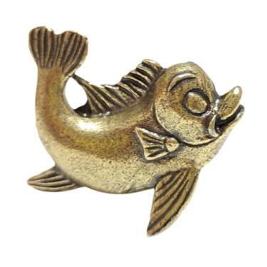 Imagem de Fenteer Estátua de peixe, escultura de animal, artesanato, miniatura decorativa de latão, estatueta de peixe, figura de animal marinho para sala de estar, Style B