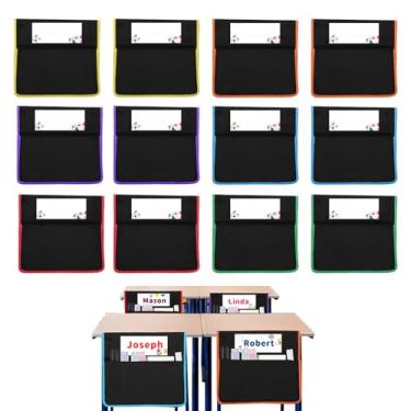Imagem de Rrlihjgu Bolsas Organizadoras Para Cadeiras Escolares | Organizadores Para Cadeiras Com Etiqueta de Identificação | Conjunto de 12 Peças em Tecido Oxford Lavável | Acessório Escolar Para Livros