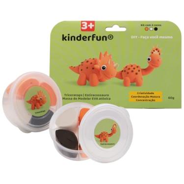 Imagem de Massa De Modelar EVA - Kit Panda E Pinguim - Brinquedo Educacional e Sensorial 60g - Com manual e passo a passo para moldar os personagens. (Estiracossauro e Triceratops)