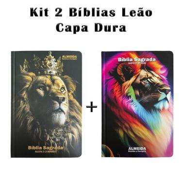 Imagem de Kit 2 Biblias Sagrada Letra Gigante Luxo Popular - Leão Rei e Leão Per