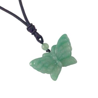 Imagem de RECKSI Colar com pingente de borboleta de pedra de cristal natural esculpida ajustável para mulheres, Pedra de cristal aventurina verde, Pedra de cristal aventurina verde