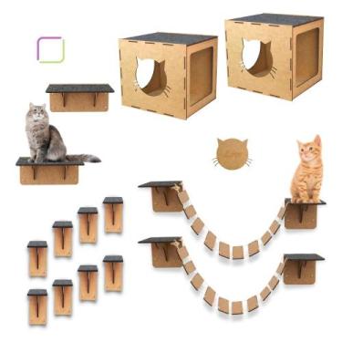 Imagem de Playground para Gatos 14 Peças Parquinho Gato Pontes Nichos e Pratelei