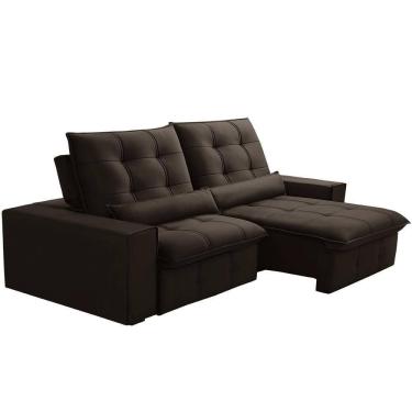 Imagem de Sofá Retrátil Reclinável Para Sala 3 Lugares 250cm Curie F04 Veludo Marrom Escuro - Lyam Decor