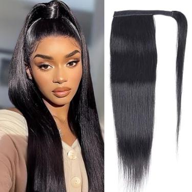 Imagem de Datanala Extensão de rabo de cavalo cabelo humano liso virgem brasileiro 100% Remy 45,7 cm com pasta mágica, cauda de cavalo reta, laço mágico, extensão de rabos de cavalo, cor natural para mulheres