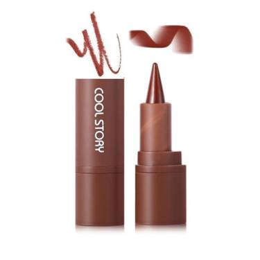 Imagem de COOL STORY Delineador labial fosco e forma de giz de cera e ponta afunilada para contorno perfeito e efeito gradiente à prova d'água delineador labial lápis labial 3 em 1 combo de maquiagem 6#