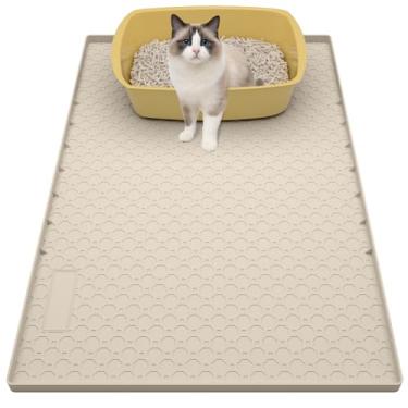 Imagem de Tapete de areia grande para gatos 86 x 56 cm, tapete de armadilha de areia para gatos para caixa de areia, tapete de silicone para alimentação de animais de estimação com bordas elevadas à prova