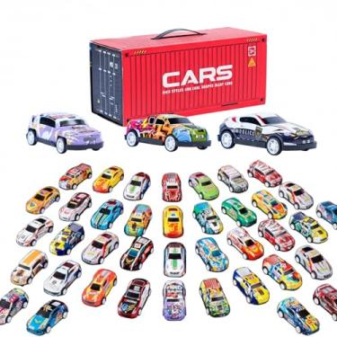 Imagem de Kit Carrinhos de Brinquedo com Maleta Contêiner, 48 Carros, Pista de Corrida 76cm, Pull Back