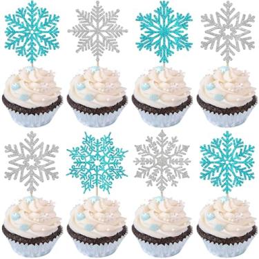 Imagem de Rsstarxi 36 Pack Snowflake Cupcake Toppers Snowflake Decorations Winter Frozen Theme Cupcake Picks for Baby Shower Christmas Birthday Theme Frozen Party Cake Decorations Silver Blue