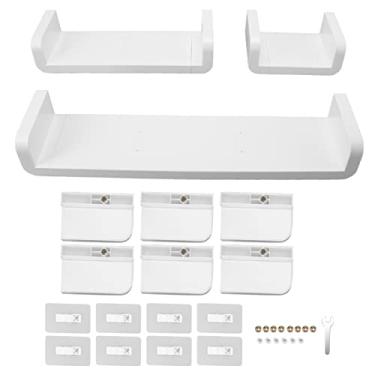 Imagem de 3 Pçs Branco Flutuante Tv Prateleira Montagem na Parede Tv Conjunto Rack Superior, Montado na Parede Flutuante Tv Suporte Unidade de Console de Televisão para Sala de Estar Quarto