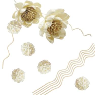Imagem de Conjunto de difusor de palheta, difusor de fragrância de palheta natural de vime com refil de flores para decoração de casa, hotel, aromaterapia, spa, conjunto C