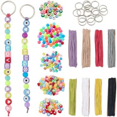 Imagem de SUNNYCLUE 1 caixa faça você mesmo 20 conjuntos de chaveiro de letras acrílico contas de plástico coração redondo olhos turcos espaçador solto chaveiro com fio de algodão para kits de fabricação de
