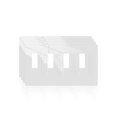 Imagem de MORNING GROUP Capa de interruptor decorador de acabamento brilhante, placa de parede sem parafusos, termoplástico de policarbonato, tamanho padrão, listado na UL, branco, pacote com 4 4