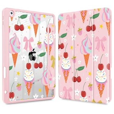 Imagem de Lepeoac Capa para iPad 9ª geração com suporte para lápis, iPad 8ª/7ª geração de 10,2 polegadas, [Suporte de lápis embutido] Suporte de três dobras para despertar/hibernar, capa traseira transparente