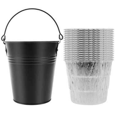 Imagem de Forros de balde de gotejamento, balde de grelha para graxa, conjunto de balde de graxa e forros, conjunto de balde de graxa com 15 forros de estanho à prova de ferrugem, liga de ferro à prova de