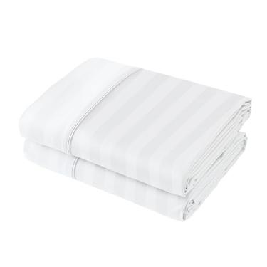 Imagem de Pacote com apenas 2 lençóis de cima, tamanho solteiro, 400 fios, 100% algodão egípcio - resistente a rugas, desbotamento, manchas (branco listrado, solteiro)