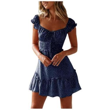 Imagem de Minivestido feminino de gola quadrada vintage estampado floral verão m
