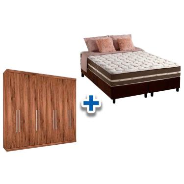 Imagem de Cama Box Casal + Colchão Classic + Guarda Roupa Master Vip 8.4 Atacama-Jatobá