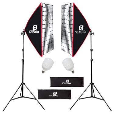 Imagem de Sou Foto | Kit Iluminação LED Duplo Duo Grid com Softbox 50x70cm Grid Tripé 2m e Lâmpadas 6500K Bivolt para Youtubers e Iniciantes (50W)