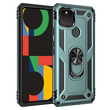 Imagem de SORAKA Capa para Google Pixel 5 com suporte de anel, capa protetora para Google Pixel 5, capa traseira de policarbonato rígido com placa de metal para suporte magnético de telefone e carro, verde