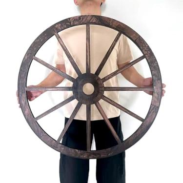 Imagem de Roda de carroça de madeira, decorações de festa ocidentais para bar, garagem, cafeteria, decorações de festa caubói de estúdio, decoração de jardim doméstico (76,2 cm 2 peças)