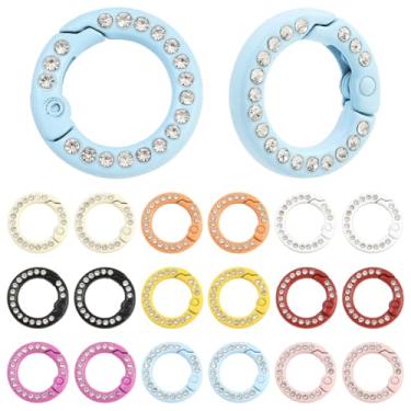 Imagem de SUNNYCLUE 1 caixa com 18 peças, 9 cores, 20 mm, fecho de argola redonda, mosquetão, liga, strass, gatilho colorido, ganchos, fechos de clipe para bolsas faça você mesmo, chaveiros, chaveiros, alça de