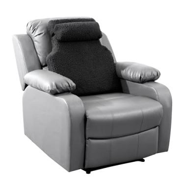 Imagem de HOMBYS Almofada de apoio lombar de lã sherpa com encosto de cabeça para poltrona reclinável, almofada de cadeira de espuma viscoelástica para dor nas costas, suporte alto grande para reclinável com