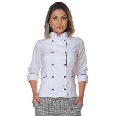 Imagem de Dólmã chef feminina manga 3/4 com botões de pressão - Demorgan Uniform