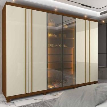 Imagem de Guarda Roupa Casal 6 Portas Com Led Absolut Reflecta Castanho/Off Whit