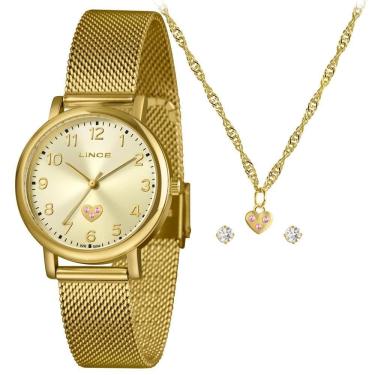 Imagem de Kit Relógio Feminino Lince Dourado LRGM050L34 K0HBC2KX
