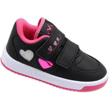 Imagem de Tênis Infantil Via Vip Fitas Autocolantes Menina , Preto, Rosa, 20
