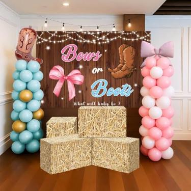 Imagem de Bafeil 110 peças de botas ou laços, decoração de revelação de gênero, balão revelador de gênero de menino ou menina, pano de fundo, caixas de fardos para botas ou laços, artigos de festa com tema