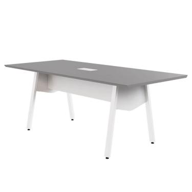 Imagem de Mesa de Reunião 20cm para 8 Pessoas com Caixa de Tomadas Industrial Executive Cinza Sagrado/ Branco