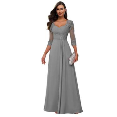 Imagem de Vestido Loyeloy Grey Lace Mãe da Noiva Chiffon Aline