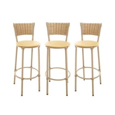 Imagem de KIT 3 Banquetas Alta Encapada Junco CAPPUCCINO Area de Lazer Cozinha B