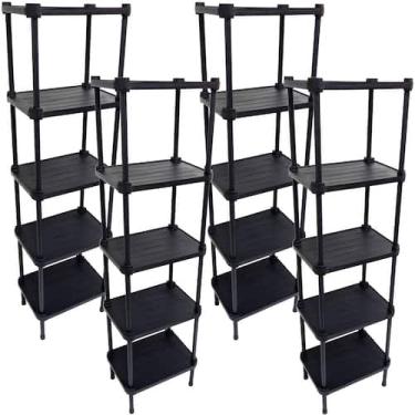 Imagem de 4 Estantes de Plástico Modular Multiuso 5 Prateleiras 1 Torre Preta Mo