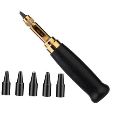 Imagem de Tachiuwa Kit de furador de cinto de couro com 6 pontas intercambiáveis ​​para encadernação de livros, ferramenta de furador de parafuso rotativo multiuso e, Preto
