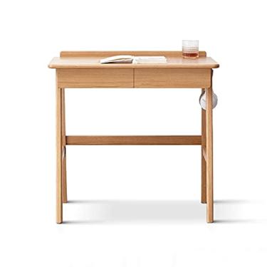 Imagem de Escrivaninha de computador para escritório em casa, moderna, simples, de carvalho, mesa multifuncional, mesa de estudo compacta com orifício para cabo, gaveta e vara de pendurar, mesa de madeira para