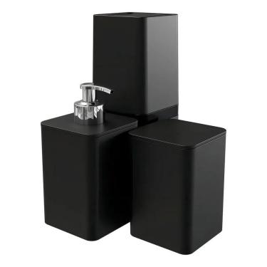 Imagem de 2X Kit Para Banheiro Com 3 Peças Dispenser Porta Algodão E